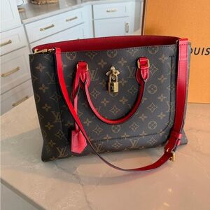 Louis Vuitton Monogram Shoulder Bag with Red Accents Flower tote